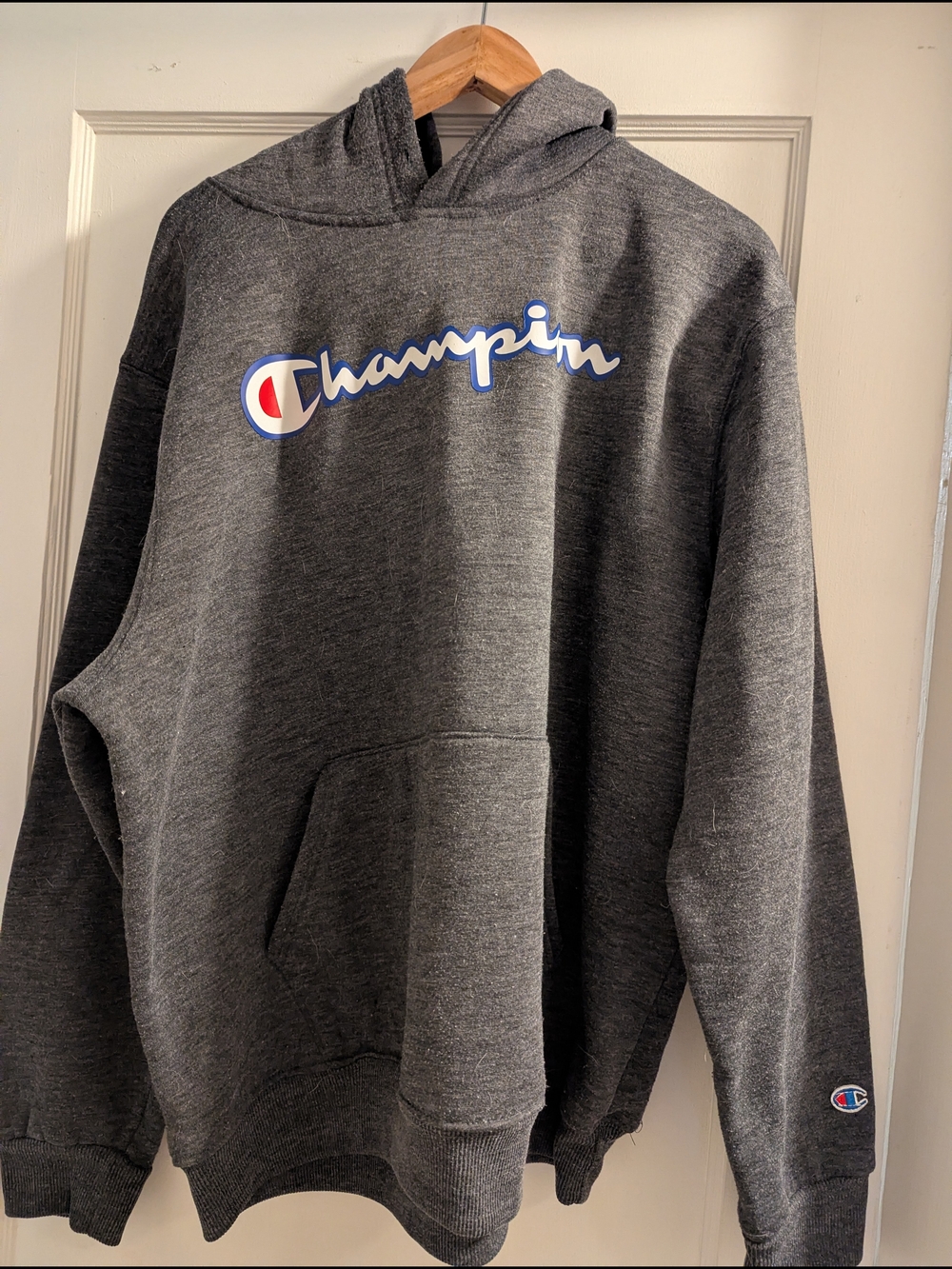 Champion Dark Gray Crewneck Hoodie with Script Logo